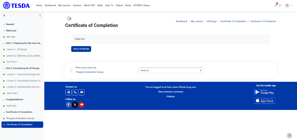 Proof of Course Completion and Unit Test Results